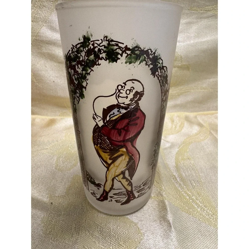 Set 5 Hazel Atlas Charles Dickens Character Frosted Glass Tumblers  5.5